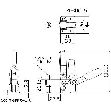 ステンレストグルクランプNO.40A-2S寸法図